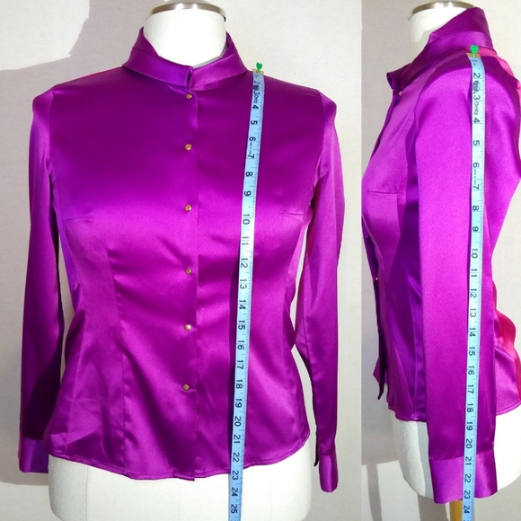 Tahari Petite Color Block Snap Blouse - Picture 5 of 8